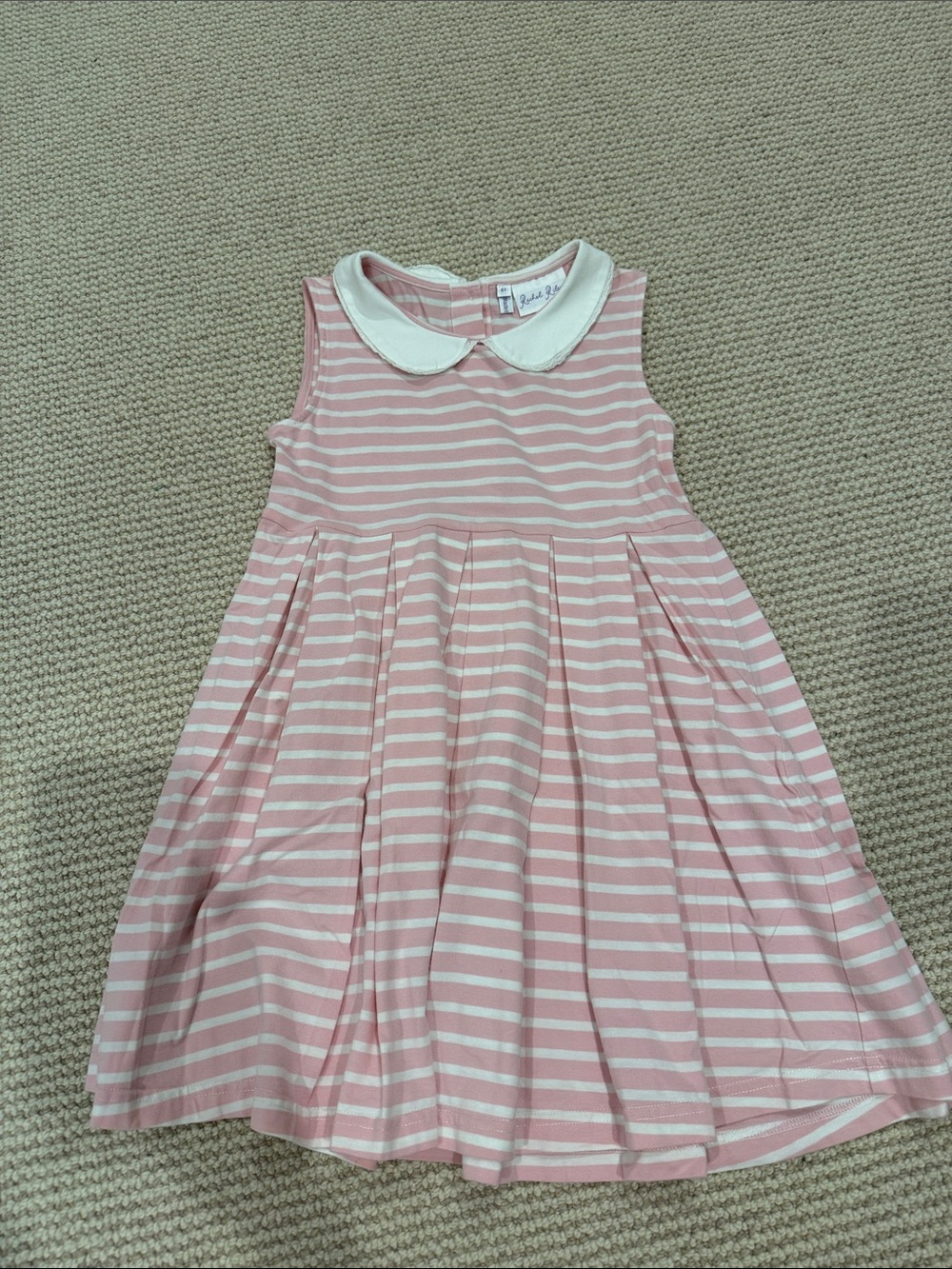 Rachel Riley Pink and White Striped Peter Pan Collar Dress